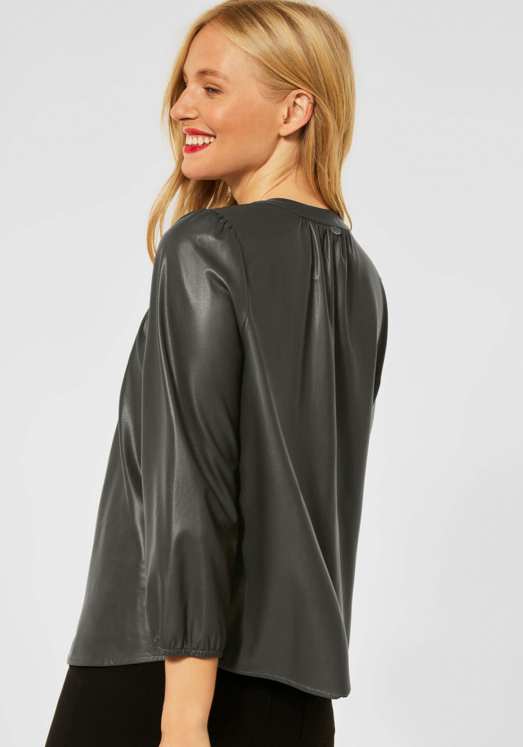 Lederoptik Bluse Für Damen – PU Leder, Elegant, Langarm, Mit Knopfleiste