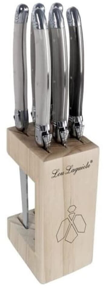 Lou Laguiole Bloc de 7 couteaux à steack mixte argent