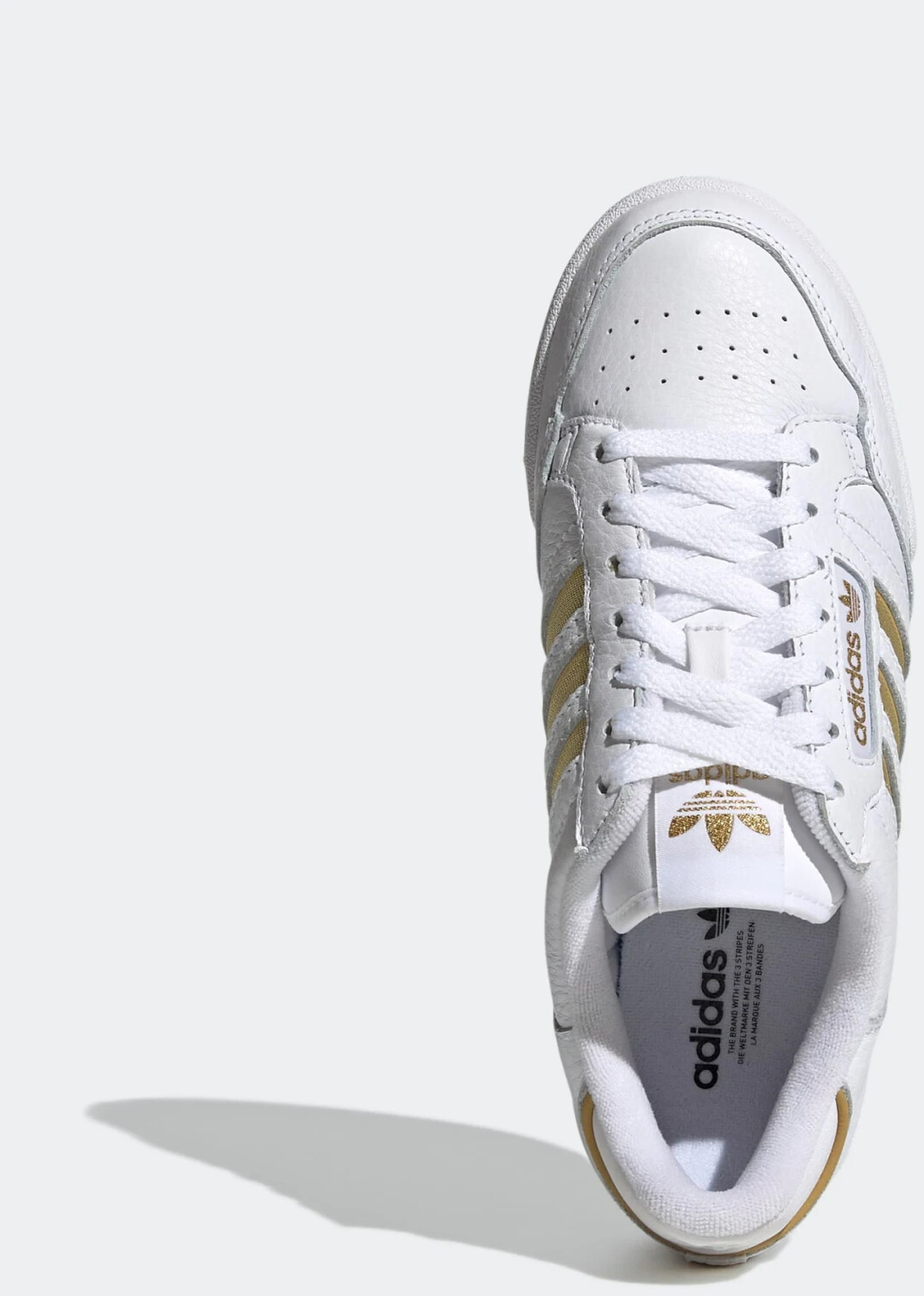 Adidas white shop shoes gold stripes