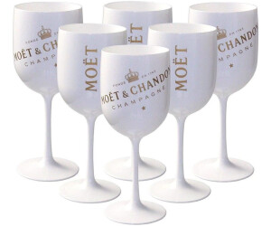6x Moët & Chandon Champagner Gläser Glas mit weisser Schrift Logo Echtglas NEU 