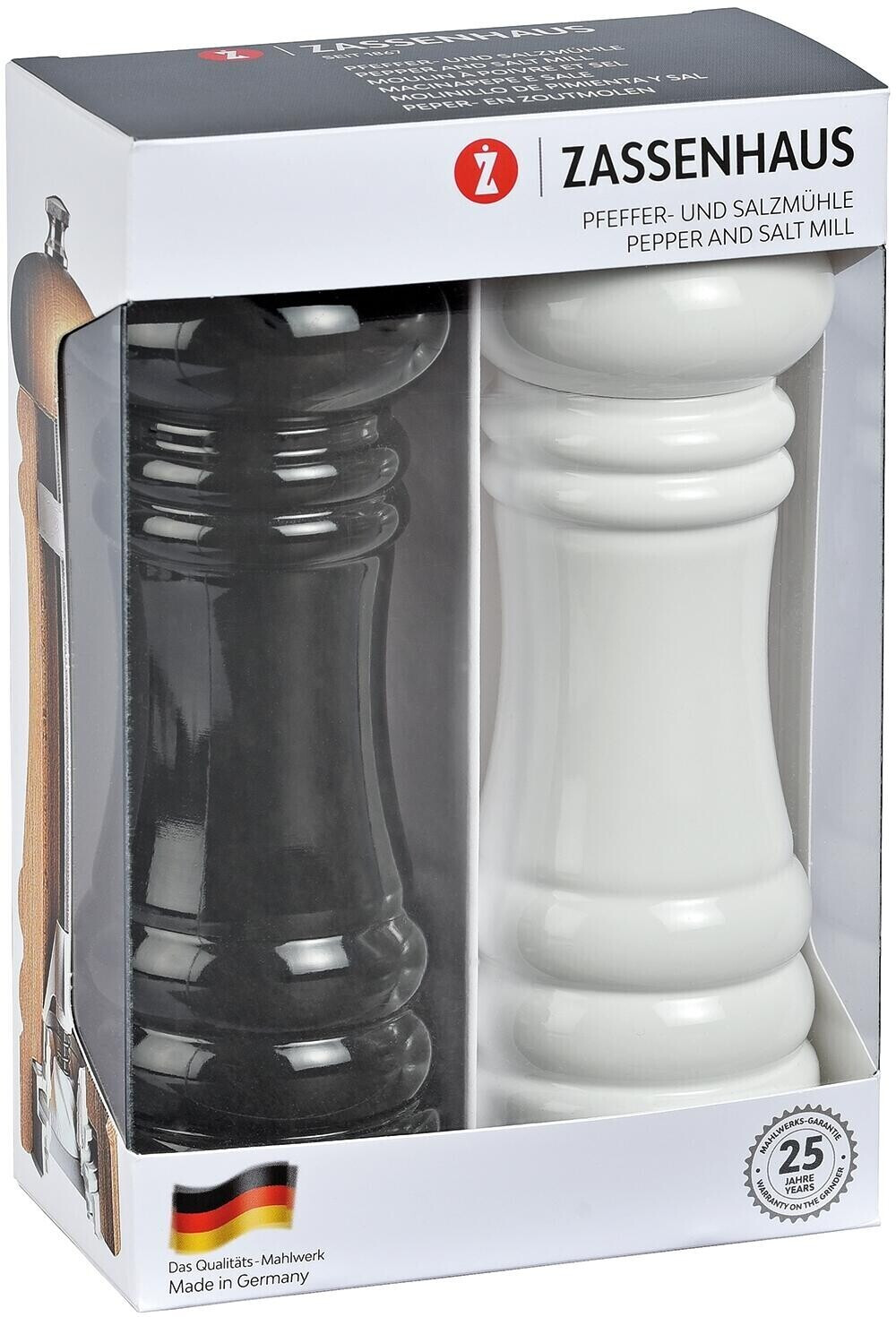 Zassenhaus Berlin Pepper and Salt Mill 18 cm black/white