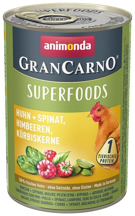 Animonda GranCarno Superfoods Chicken + Spinach, Raspberries, Pumpkin Seeds 400g