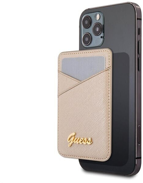Guess Saffiano Cardslot Metal Logo Gold