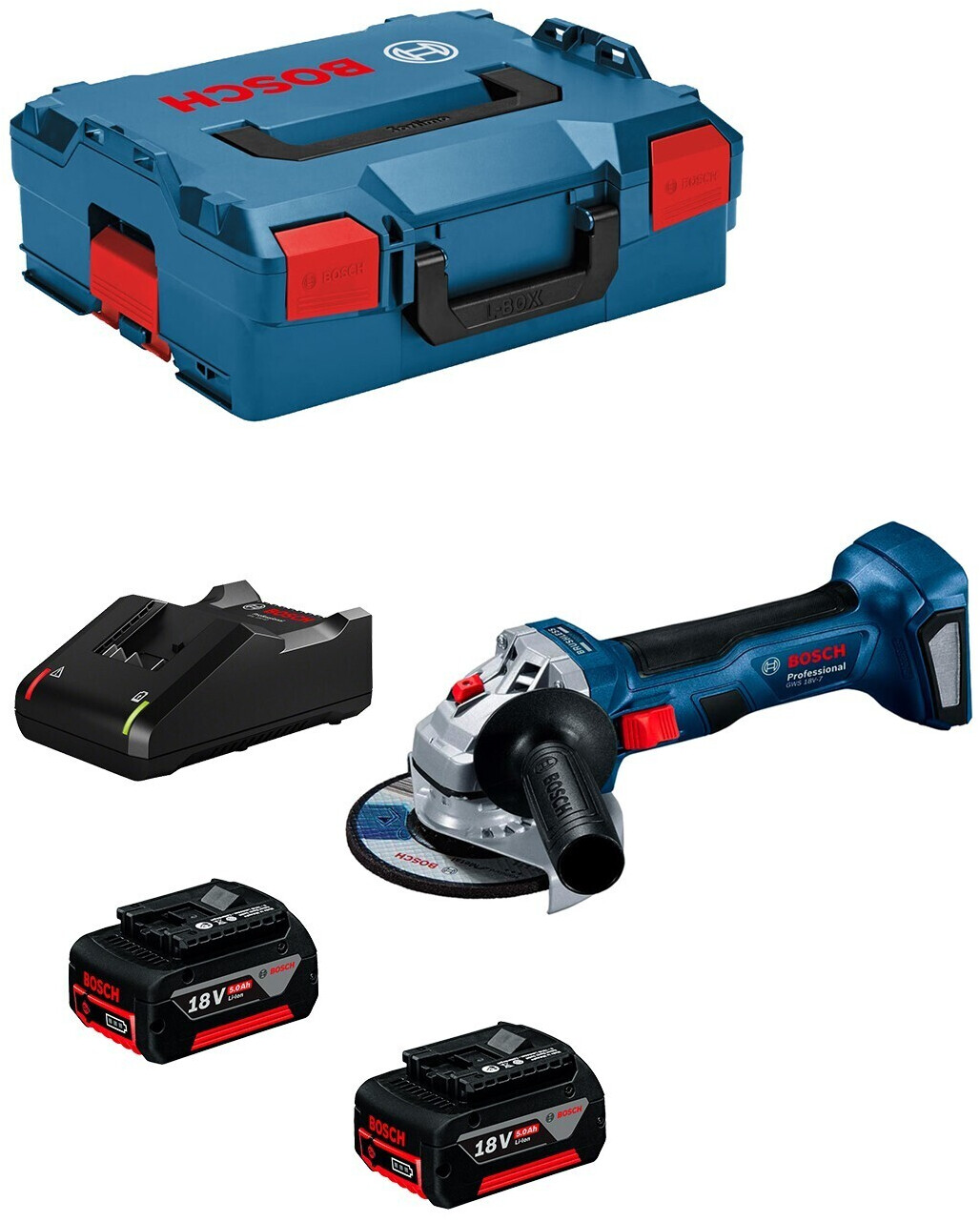 Bosch GWS 18V-7 (2x 5Ah + GAL18V-40 + L-Boxx)