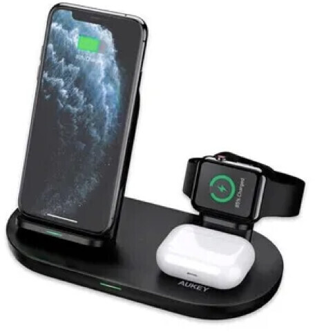 Aukey LC-A3 3 in 1 AirCore Wireless Charging Station Stand Black