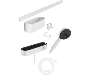 hansgrohe WallStoris set de douchette 24250670 3jet EcoSmart Activation,  thermostat, avec barre de douche, set d'accessoires, Noir Mat