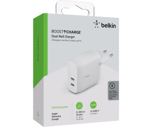 Chargeur Secteur Double USB-C Power Delivery 3.0 40W Ultra-Rapide, Belkin -  Blanc - Français