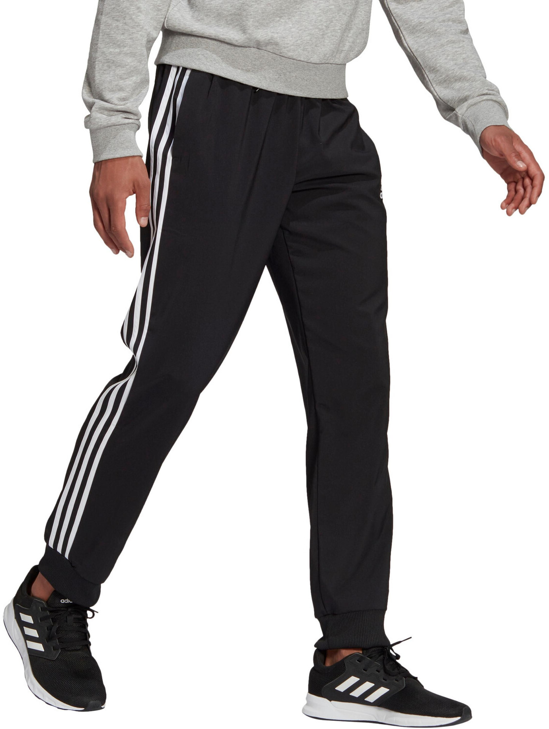 Pantalon jogging fitness homme coton majoritaire coupe droite - 3 Stripes  noir ADIDAS