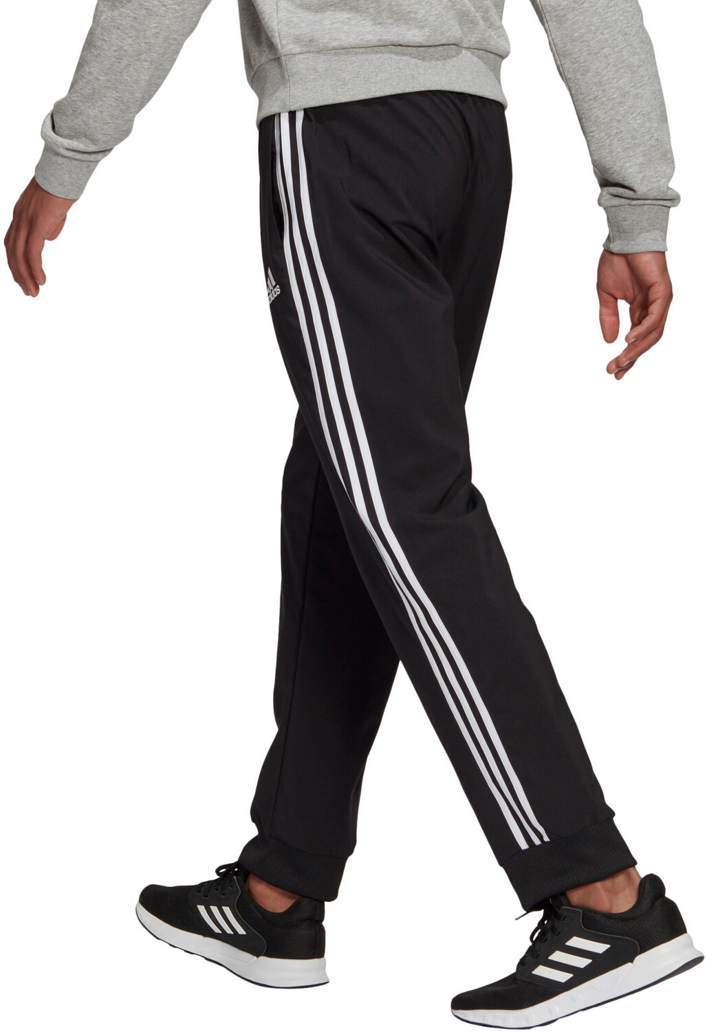 Pantalon jogging fitness homme coton majoritaire coupe droite - 3 Stripes  noir ADIDAS
