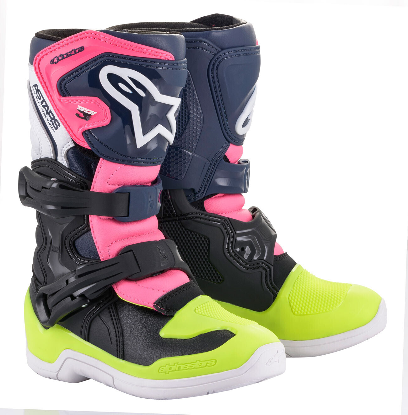 Alpinestars Bottes Tech 3S enfant bleu/rose/jaune fluo