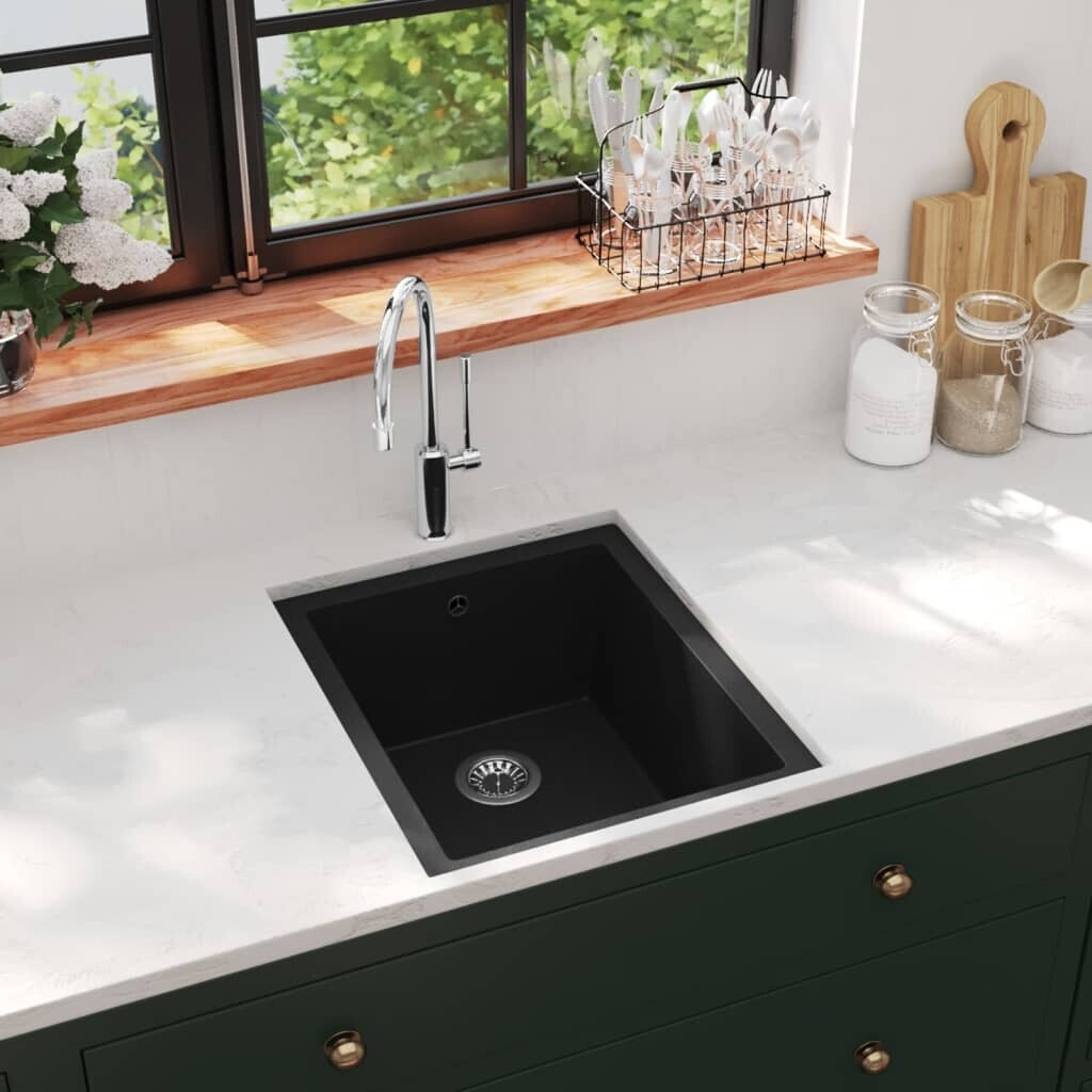 vidaXL Évier de cuisine avec trou de trop-plein granit 38 cm noir