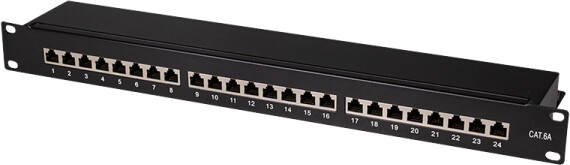 LogiLink Cat.6A Patch Panel 24 ports shielded, 19 inch rack mount, Black (NP0061)