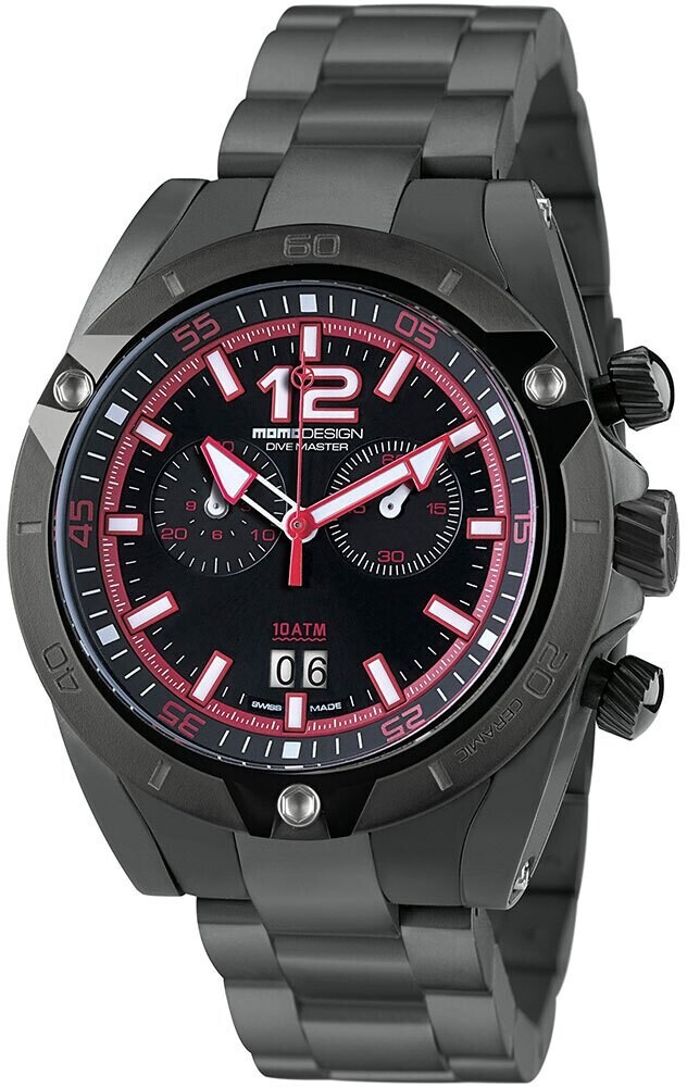 MOMO Design Orologio Dive Master MD282BK-30 – Cronografo Al Quarzo In Acciaio Placcato, Quadrante E Cinturino Nero, WR 100mt
