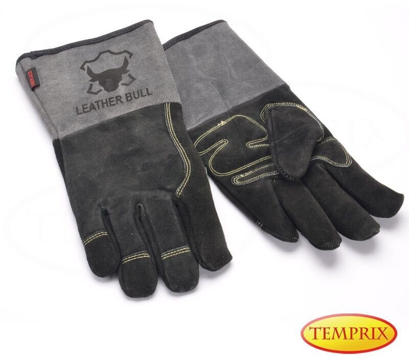 Temprix Leatherbull Grillhandschuh mit langer Stulpe grau Gr. M