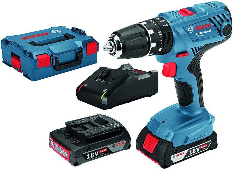 Bosch GSB 18V-21 Professional (2 x 2,0 Ah + charger + L-Boxx)