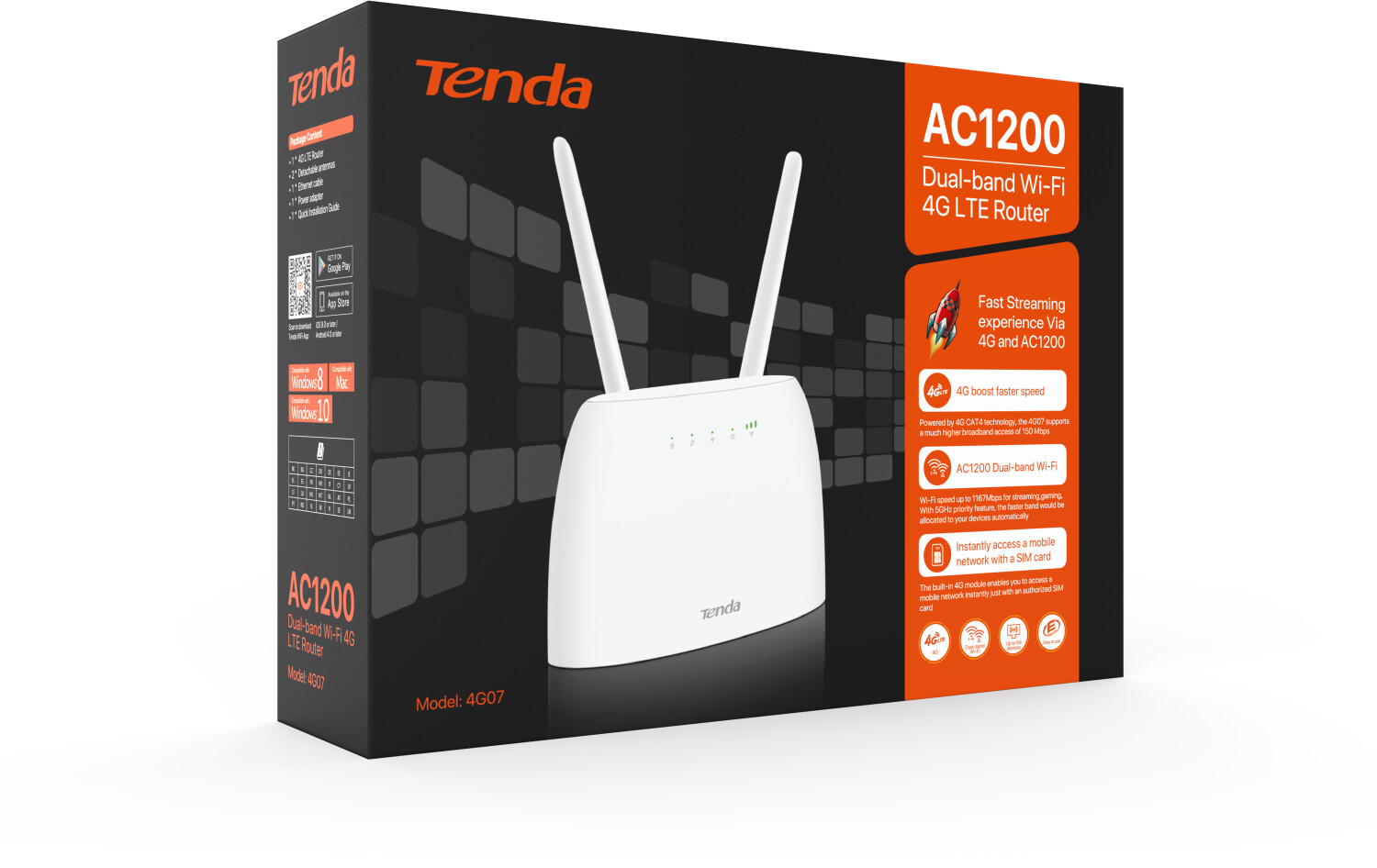 TENDA Routeur 4g 1200Mbps, port carte sim, Ports Ethernet, 4G+ LTE