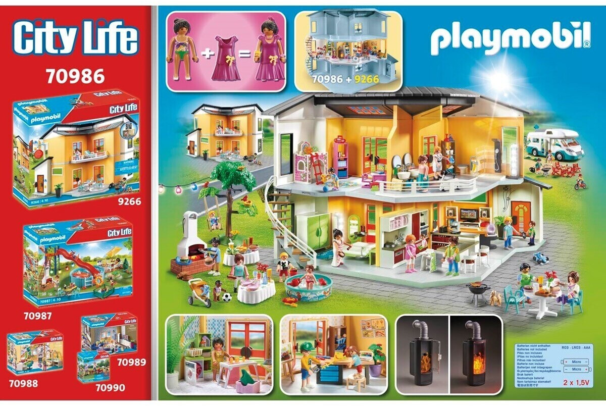 AMENAGEMENT Playmobil : Maison moderne 9266 avec étage supplémentaire  jardin, piscine et garage 