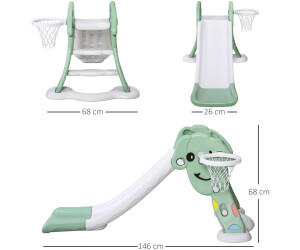HOMCOM Kinderrutsche Baby Rutsche mit Basketballkorb In-Outdoor HDPE Grün+Weiß 