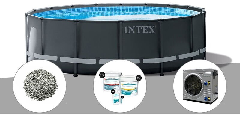 Intex Ultra XTR Frame ronde 488 x 122 cm (26326GN) 20 kg de zéolite + kit de traitement au chlore + pompe à chaleur