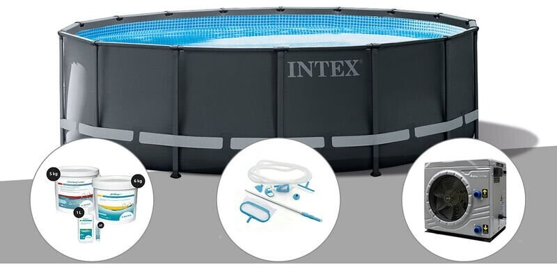 Intex Ultra XTR Frame ronde 488 x 122 cm (26326GN) kit de traitement au chlore + kit d'entretien + pompe à chaleur