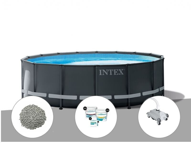 Intex Ultra XTR Frame ronde 549 x 132 cm (26330GN) 20 kg de zéolite + kit de traitement au chlore + robot nettoyeur