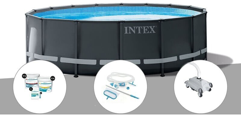 Intex Ultra XTR Frame ronde 549 x 132 cm (26330GN) kit de traitement au chlore + kit d'entretien + robot nettoyeur