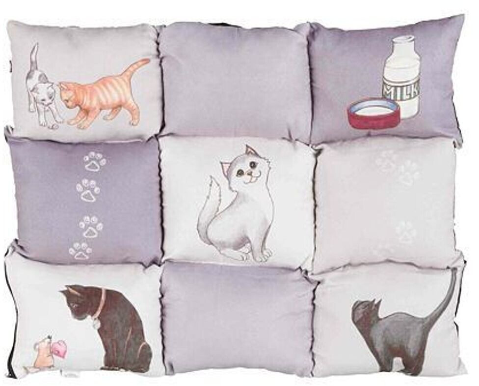 thumbnail image 2 of Trixie Grey Patchwork Cat Place Mat – Non-Slip, Easy Clean, 44x28cm, With 2 Bowl Slots 2 of 3
