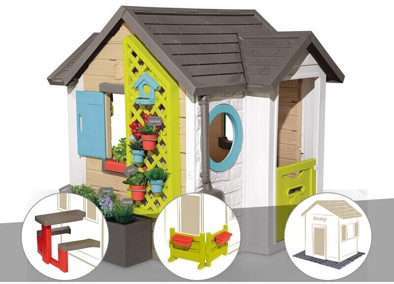 Smoby Garden House + table de pique-nique + espace jardin + 2 sets de 6 dalles
