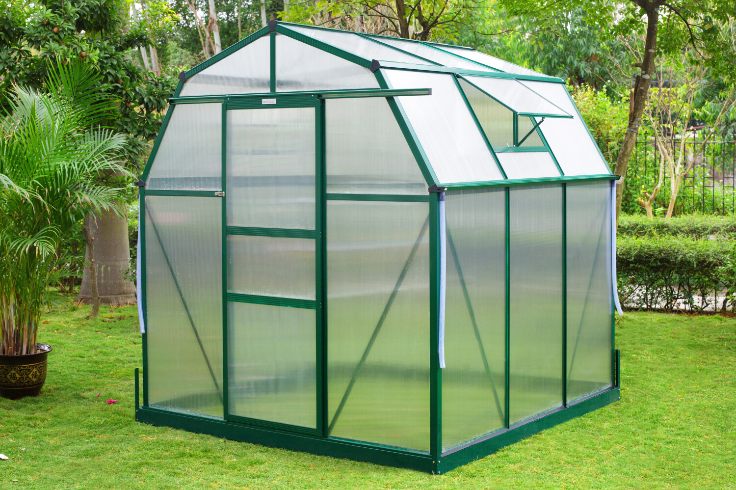 Outflexx Gewächshaus grün Alu/Polycarbonat 6mm + Fundament pulverb. 195