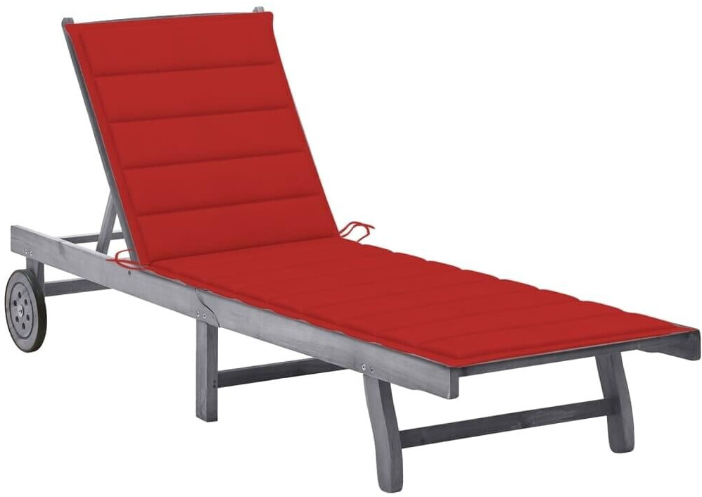 vidaXL Sun Lounger Acacia Wood grey red