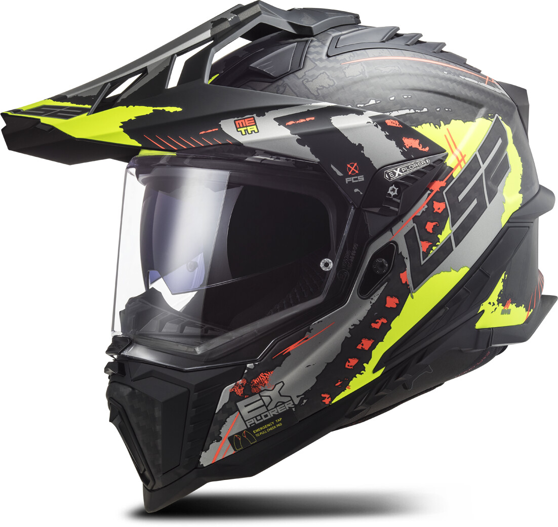 Photos - Motorcycle Helmet LS2 Helmets  MX701 Explorer C Extend Carbon Matt black/yellow 