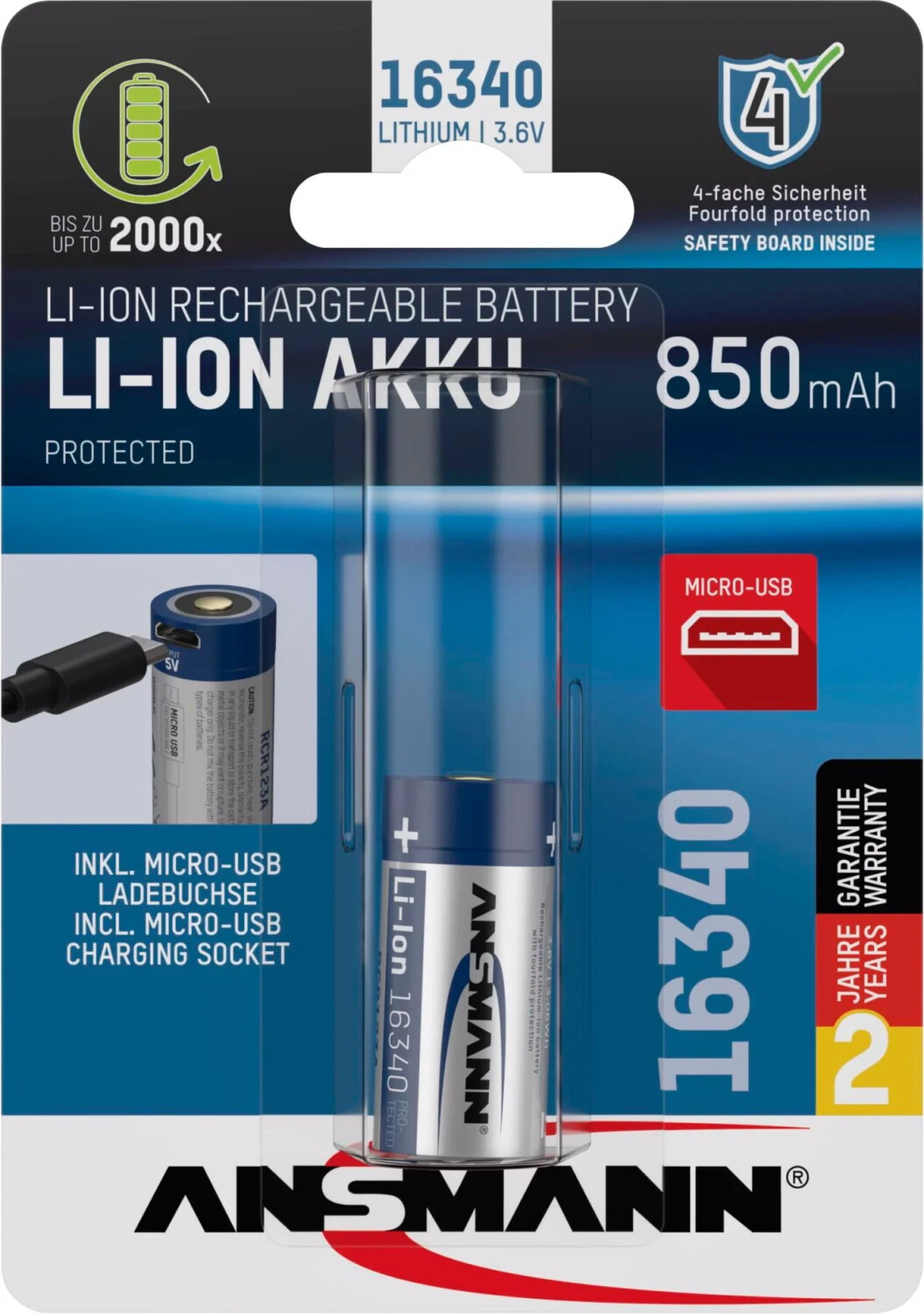 Ansmann Pile rechargeable spéciale 16340 Li-Ion 3.6 V 850 mAh - Conrad  Electronic France