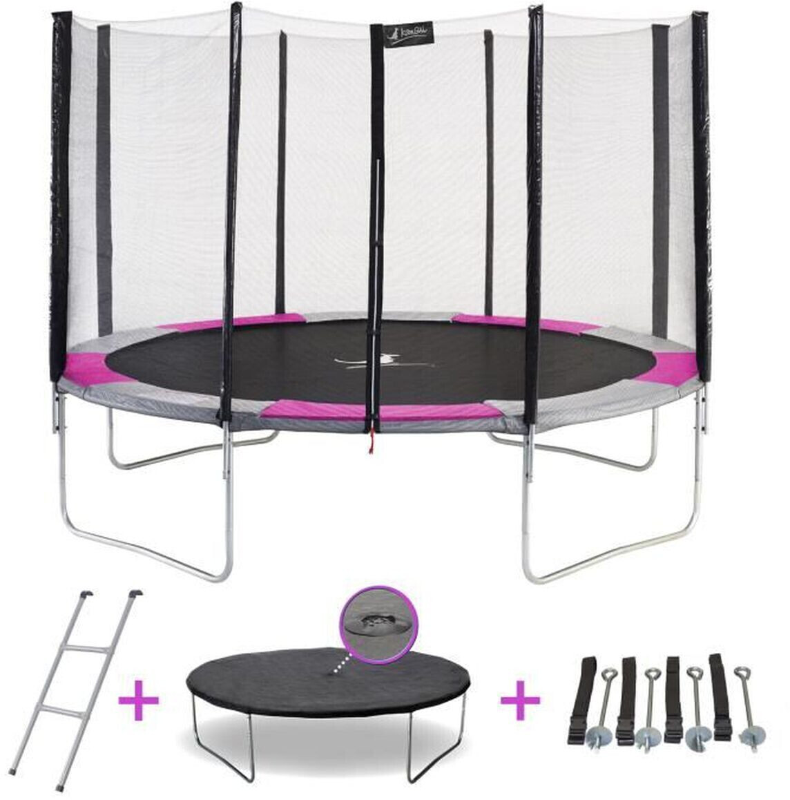 Kangui Ralli 360 cm rose avec filet, échelle, bâche et kit d'ancrage