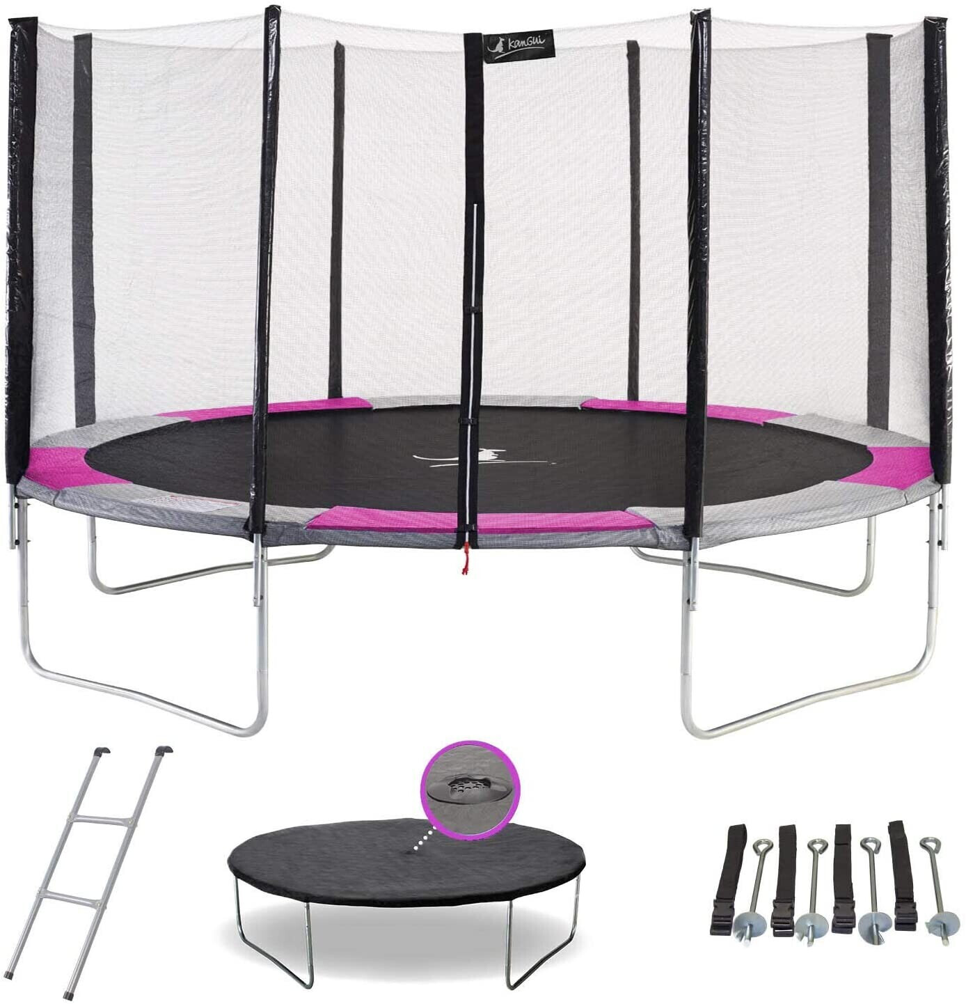 Kangui Ralli 430 cm rose avec filet, échelle, bâche et kit d'ancrage