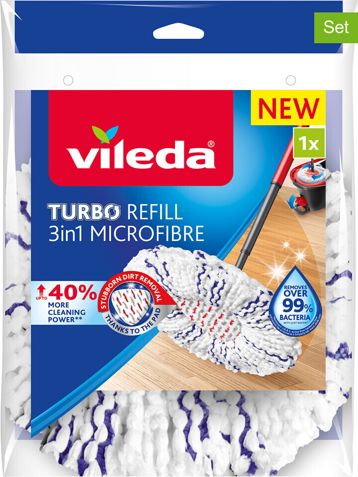 Vileda recharge Turbo 2 en 1, 1 pièce, convient à tous les systèmes  d'essorage rotatifs Vileda, +20% de puissance de nettoyage supplémentaire,  pour tous les sols, retire plus de 99 % des