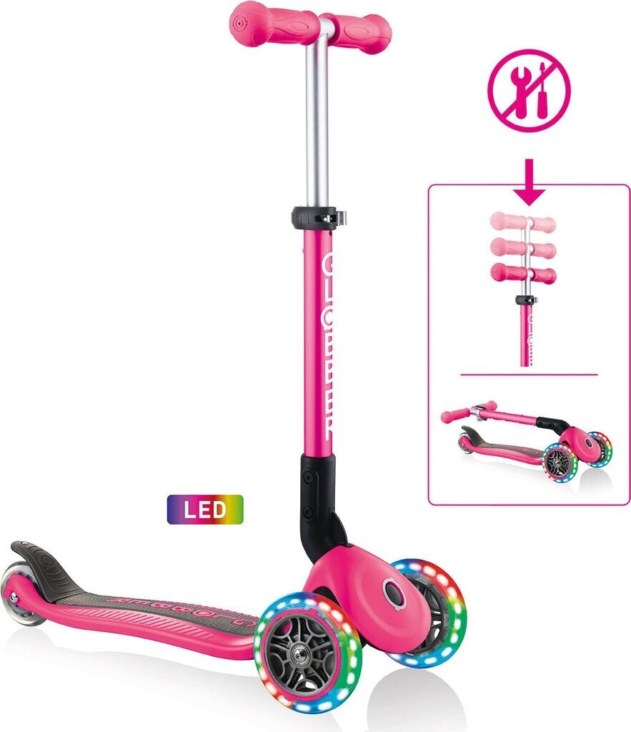 Trottinette Globber Elite Deluxe Lights – 3 Roues Pliable, Guidon Ajustable, Roues Lumineuses, Pour 3-6 Ans