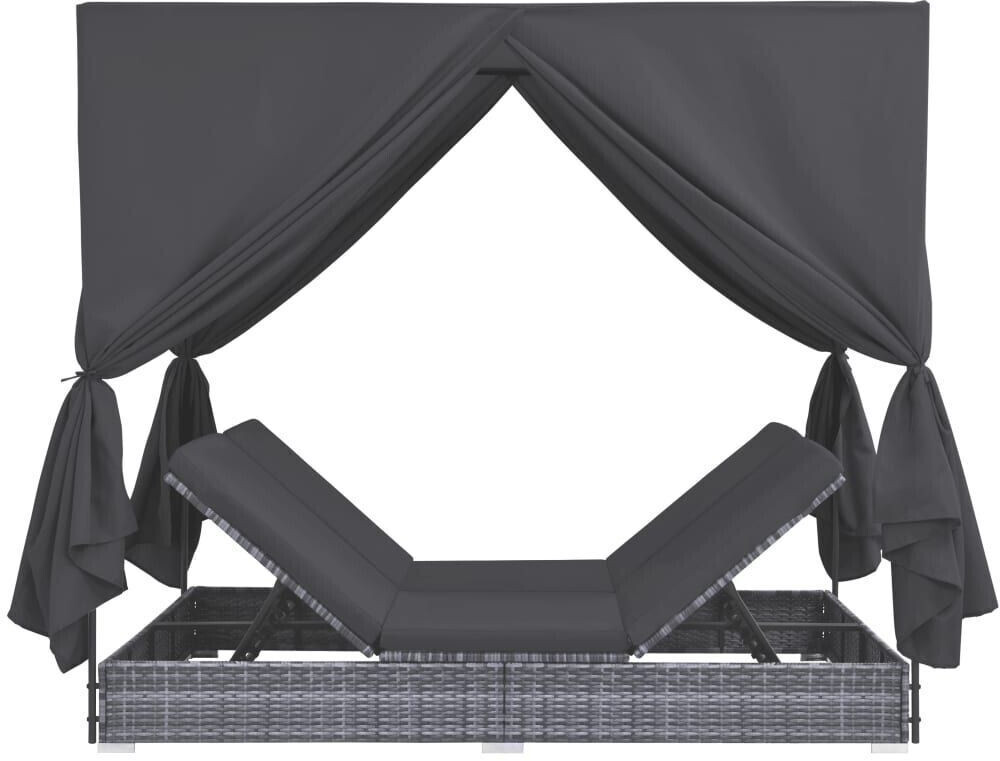 vidaXL Outdoor Lounge Bett mit Vorhangen Poly Rattan grau ab 354 27 Preisvergleich bei idealo