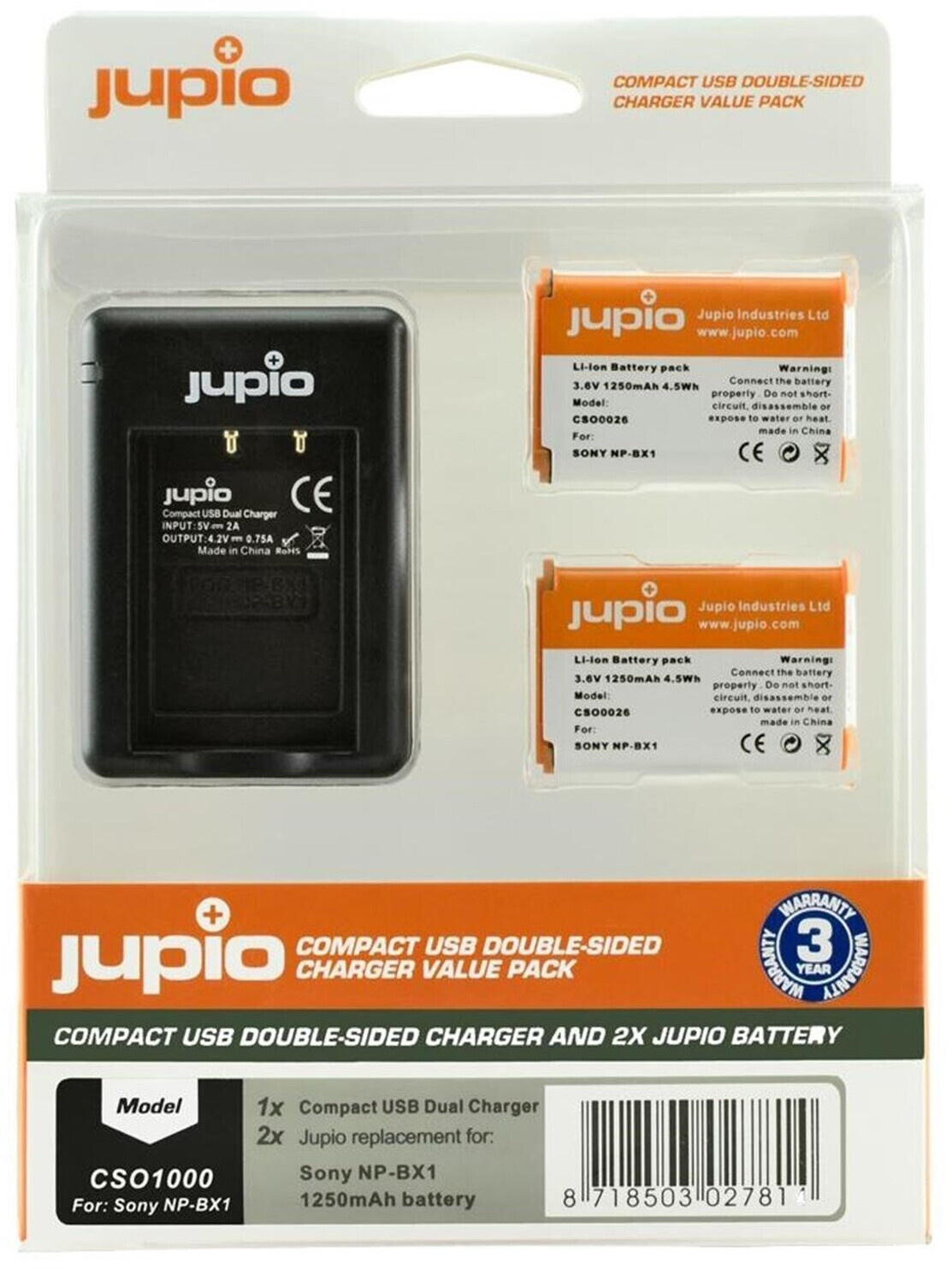 Jupio Kit: Battery NP-BX1 (2x) + USB Double-Sided Charger