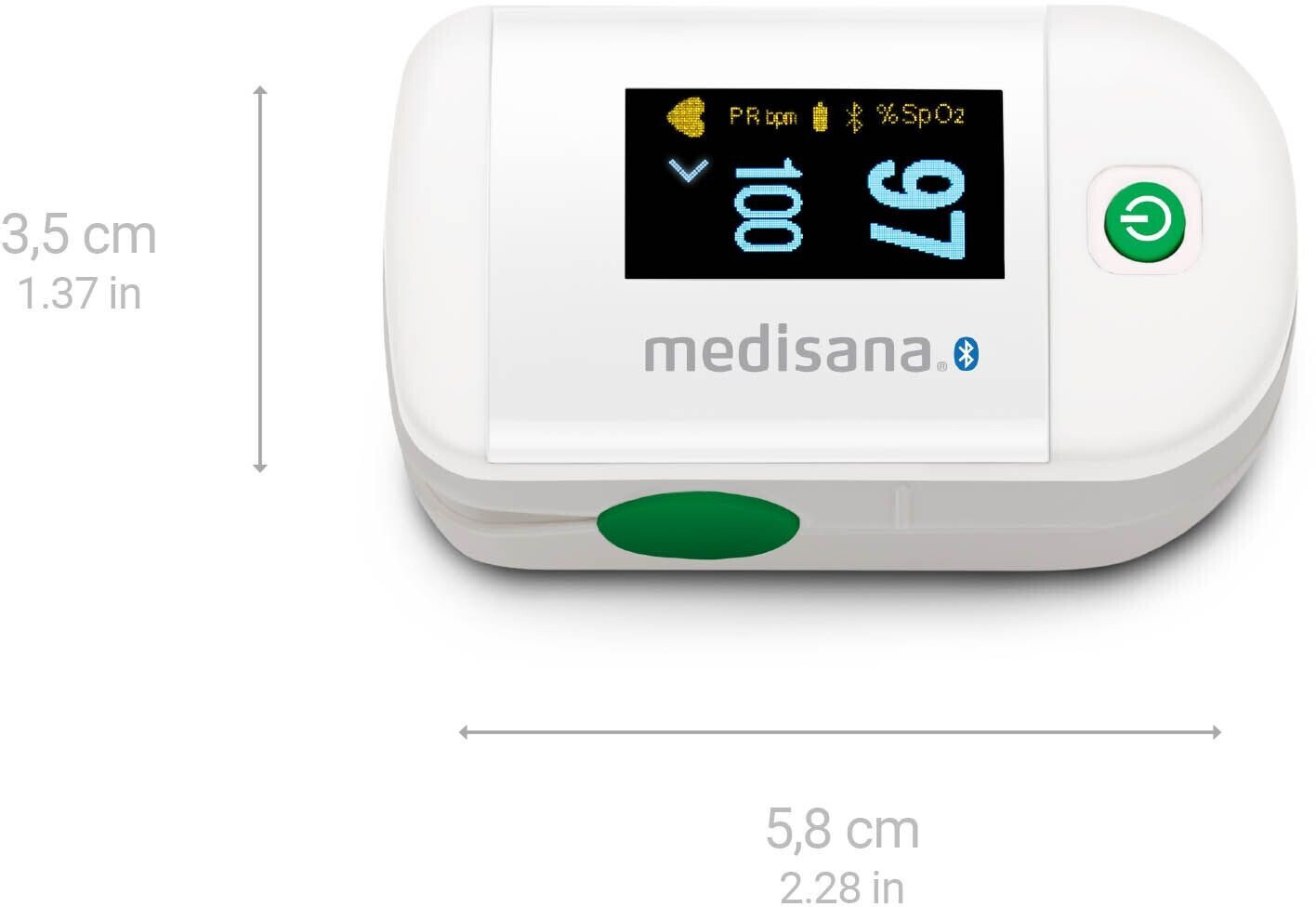 medisana PM 100 connect oxymètre de pouls, mesure de la saturation en  oxygène du sang, oxymètre de pouls au doigt avec affichage OLED et commande  à