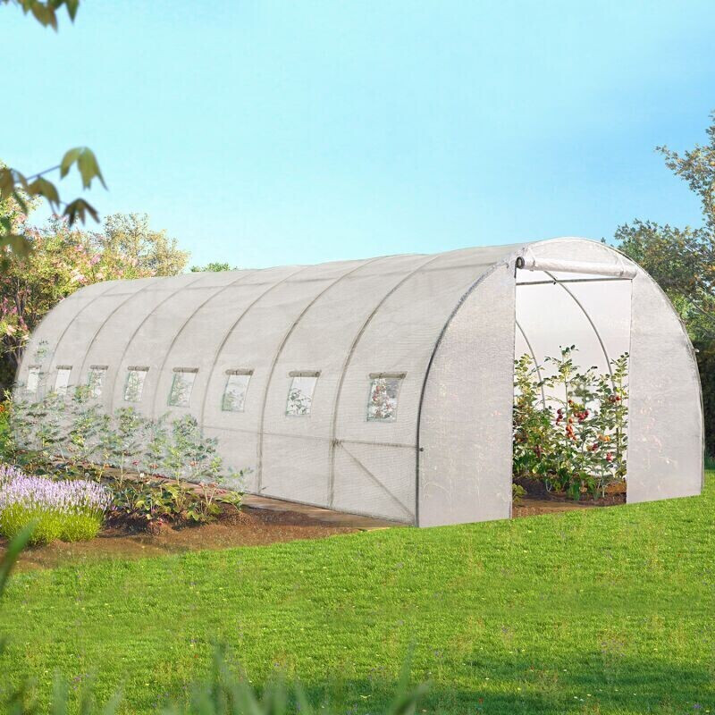 IDMarket Serre tunnel de jardin 24m² blanche 8 x 3 m