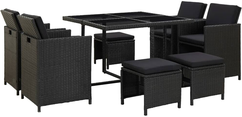vidaXL Salon de jardin avec coussins en résine tressée noir