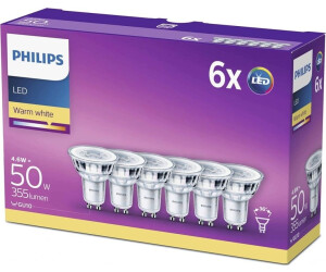 Philips ampoule LED Spot GU10 50W Blanc Chaud, Verre, 6 Unité (Lot de 1) :  : Luminaires et Éclairage