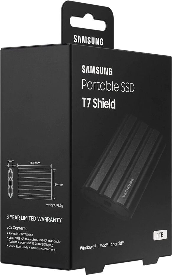 Samsung T7 Shield, Disque SSD Externe Portable Noir, 1 To, Résistant aux  chocs, à l'eau et à la poussière, vitesse jusqu'à 1050Mo/s : :  Informatique