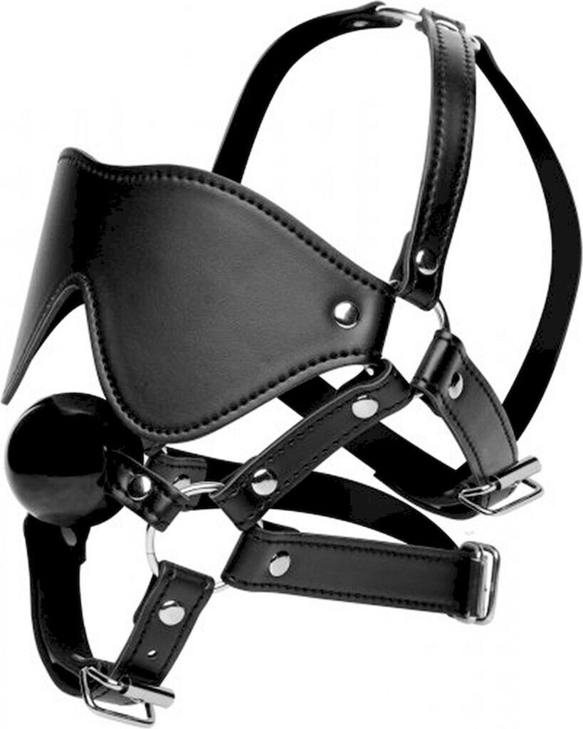 Strict Leather Blindfold Harness with Ball Gag