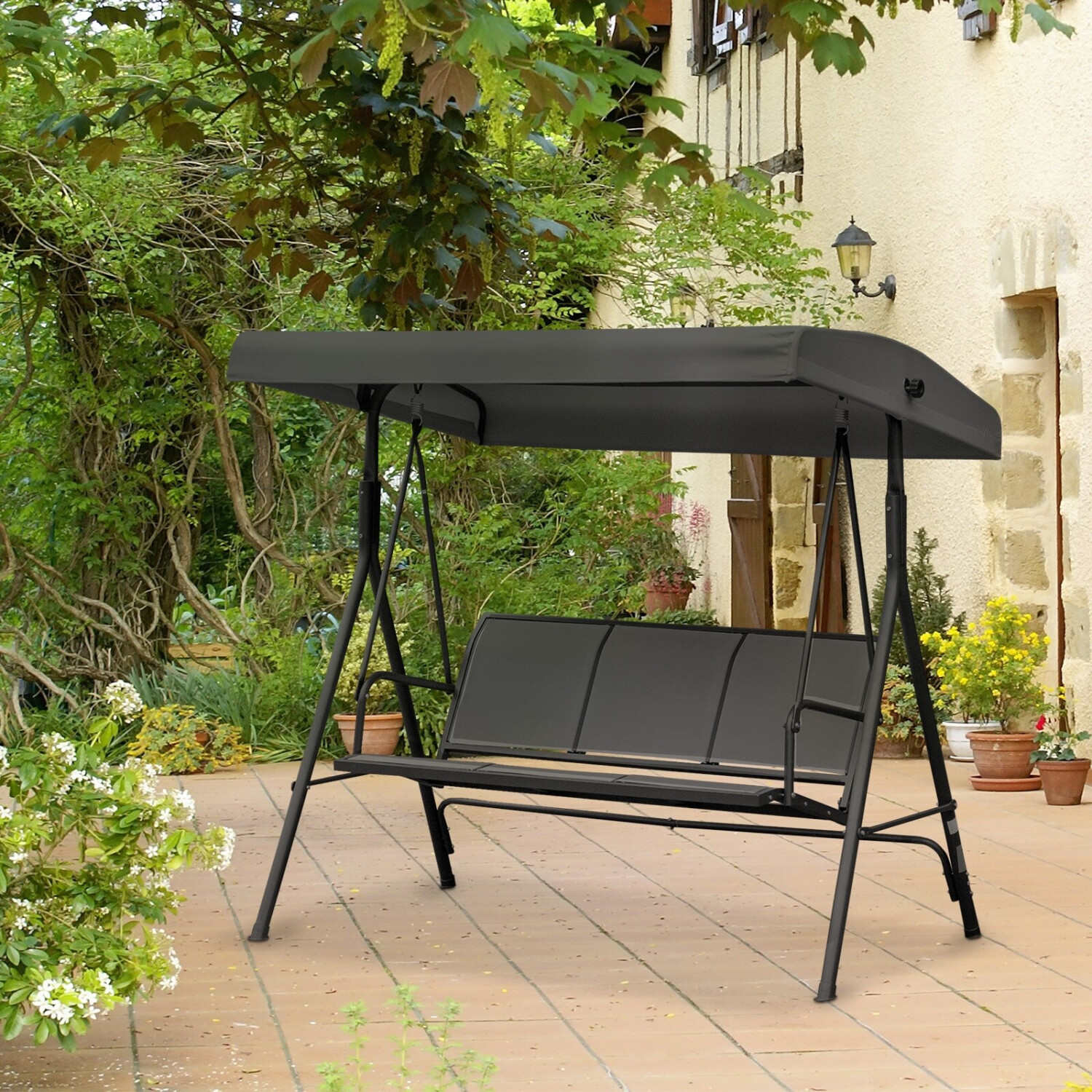 Outsunny 3-Seater Garden Swingseat Steel/Textile Black