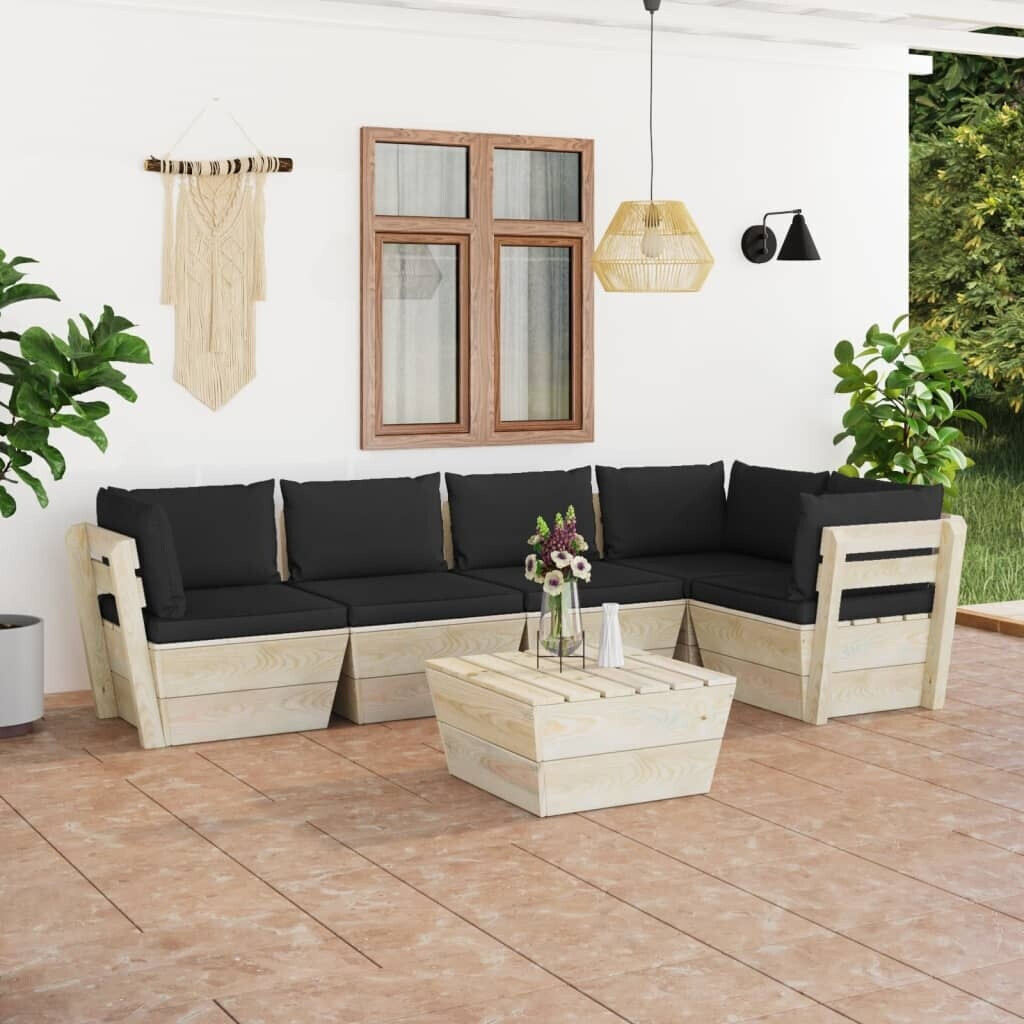 vidaXL 6 piece garden furniture set spruce pallets and cushions black (3063571)