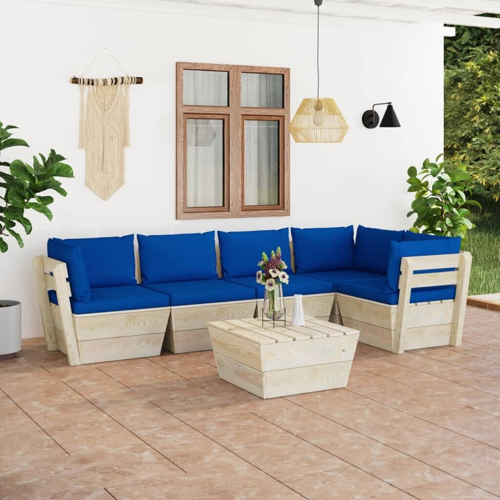 vidaXL 6 piece garden furniture set spruce pallets and cushions blue (3063574)