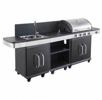 Cook'in garden Ensemble barbecue gaz + grill/plancha Fidgi 4 + desserte + évier