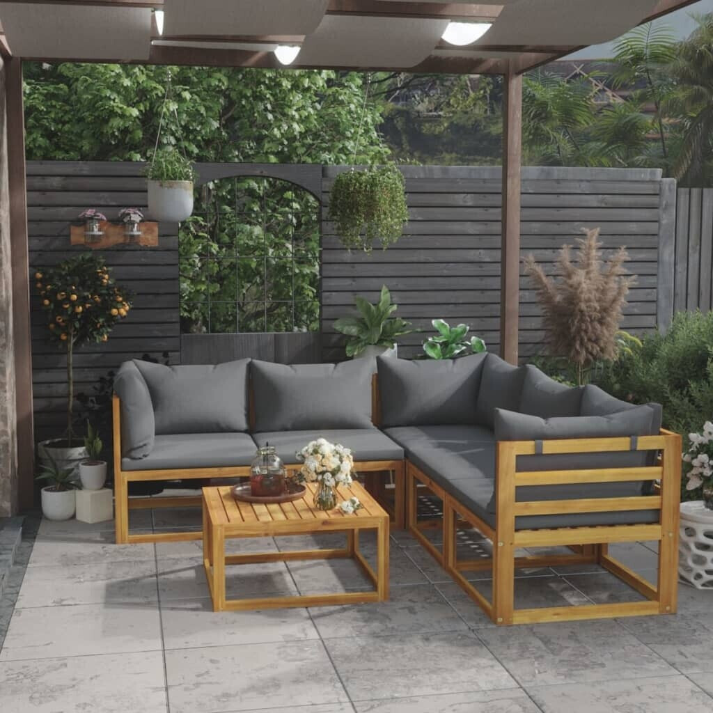 vidaXL 6 piece garden furniture set solid acacia wood and cushions