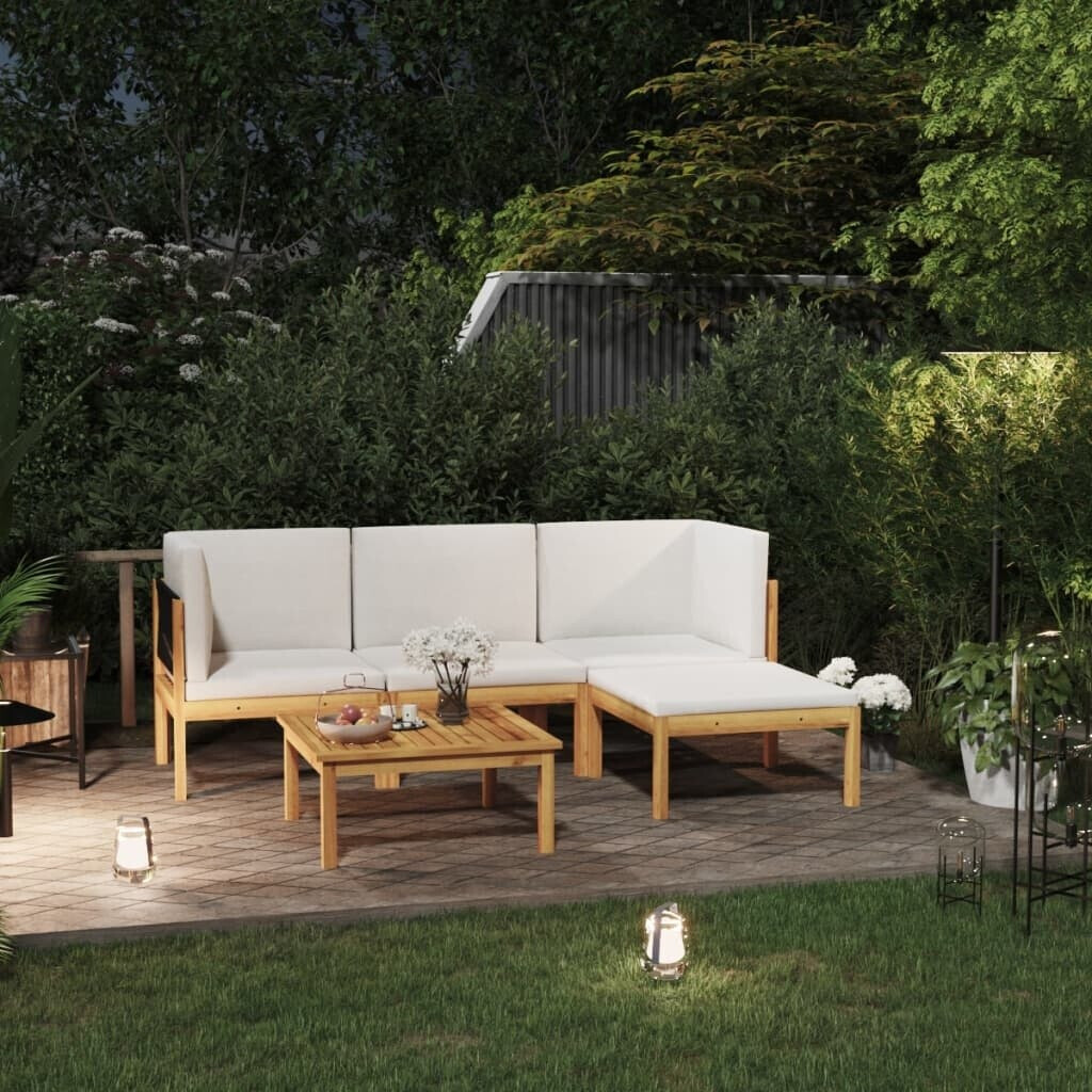 vidaXL 5 piece garden furniture set acacia wood with cushions cream (3057879)
